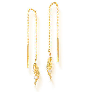 Pearl Gold Feather Threader Earrings Long Earrings
